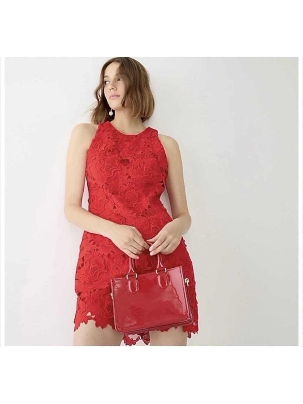 J. Crew Collection Red Floral Lace Sleeveless Shift Dress Size 12